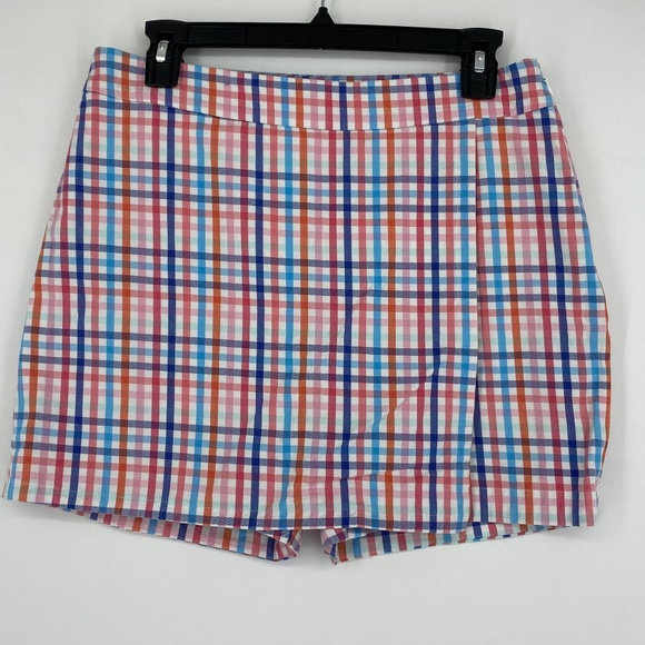 Talbots Pants - Talbots Petites Size 8P Skort Pink Blue Orange Gingham Check Faux Wrap Cotton